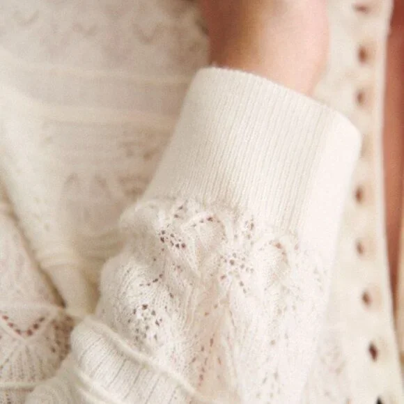 Sezane Lyna Sweater in Ecru sz M 100% merino wool - Picture 5 of 11